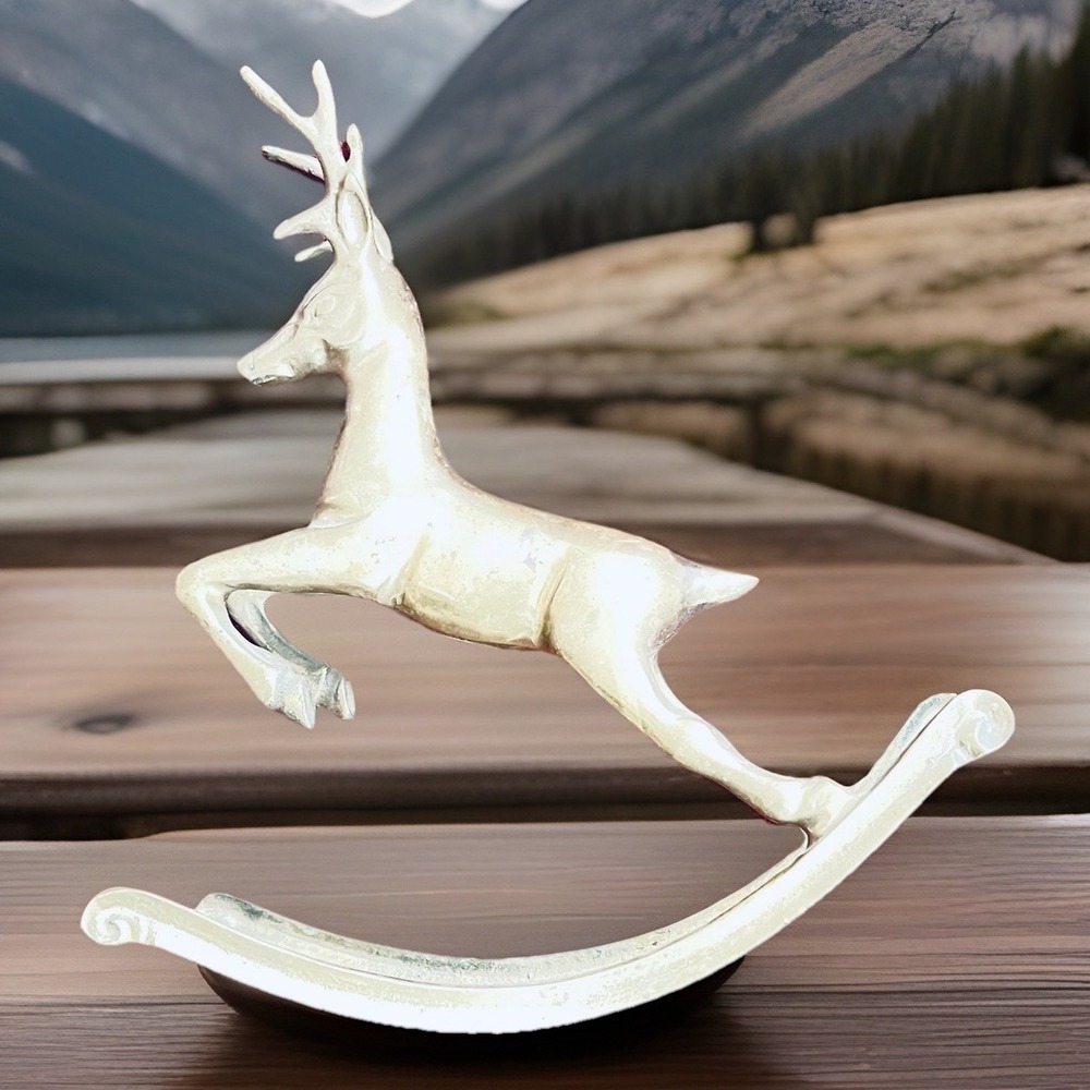 Vintage Brass Reindeer Rocker Figurine Gold Tone Holiday Christmas Decor